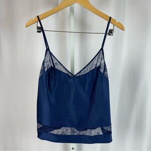 Victoria's Secret Medium Satin Lace V Neck Navy Blue Crop Tank Top Lingerie